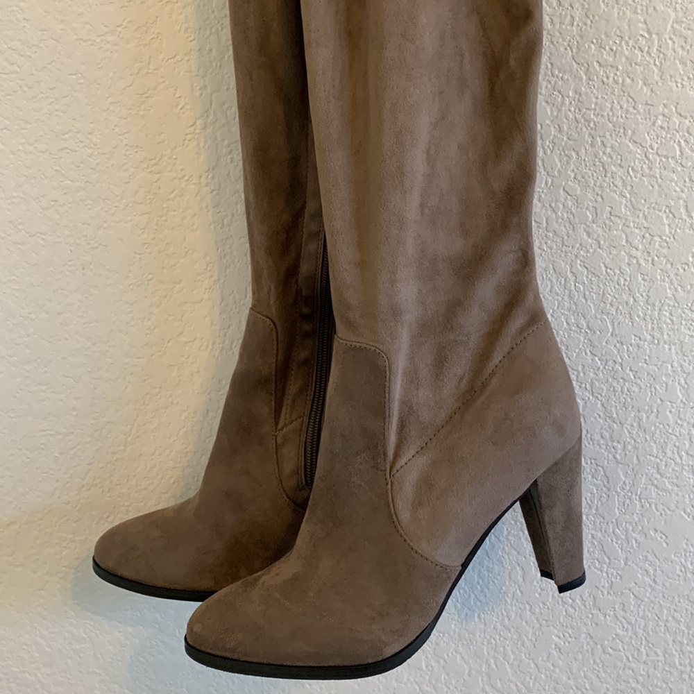 OVER THE KNEE BOOTS MICROSUEDE HEEL BROWN SIZE 10 - Picture 3 of 8